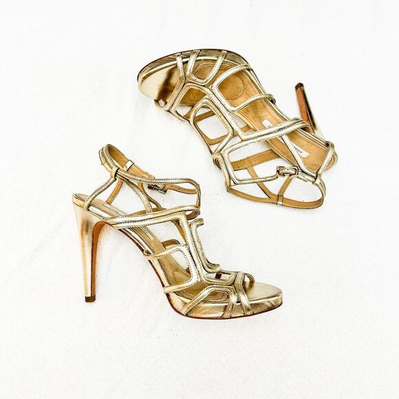 DVF Gold Metallic Cage Stiletto Heel Sandals Open Toe SIze 9 NWOB - Picture 5 of 5